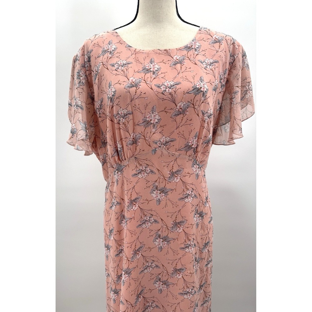 Suzanne Betro 3X Maxi Dress Pink Floral Flutter Sleeve Empire Waist Lined NWT